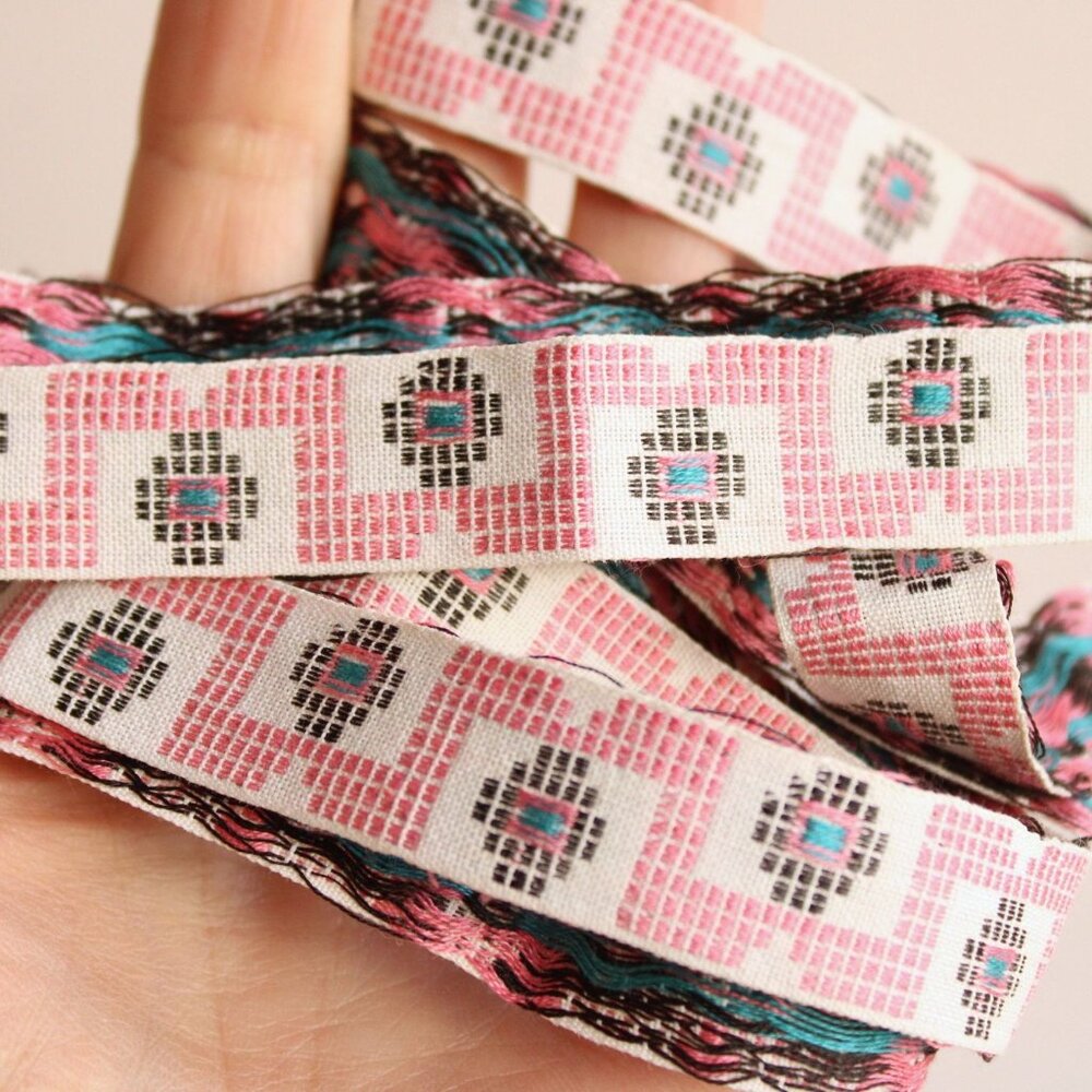 Vintage Jacquard Ribbon Trim, One Yard 24 Inch Piece .75 Inch Wide - Picture 5 of 10